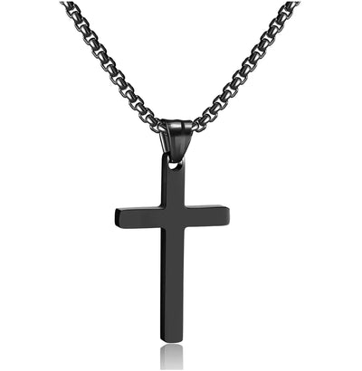 HSWYFCJY Cross Necklace for MenSilver Black Gold Stainless Steel Plain Cross Pendant Necklace Cross Pendant Necklace Faithful Jewelry For Mens Boys SonChain 16.18.20.22 Inch Stainless Steel no