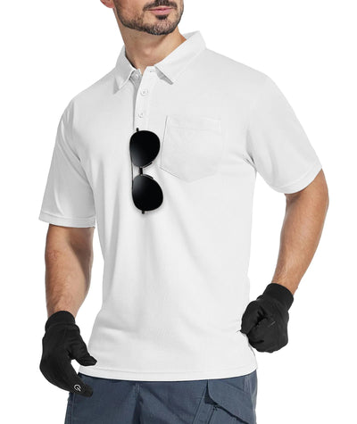 LLdress Mens Polo Golf Shirt Short Sleeve T-Shirts Pique Collared Shirts with Pocket White