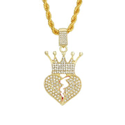 PAMTIER Mens Iced Out Full Diamond Broken Heart Pendant Necklace Chain Silver Gold (Crown Heart Gold)