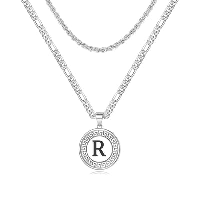 Silver Initial Necklace for Men - Silver Letter Pendant Initial R Necklace for Men Stainless Steel Letter Necklace for Men Layered Silver Mens Necklace Chain Mens Initial Necklace Mens Jewelry Gifts
