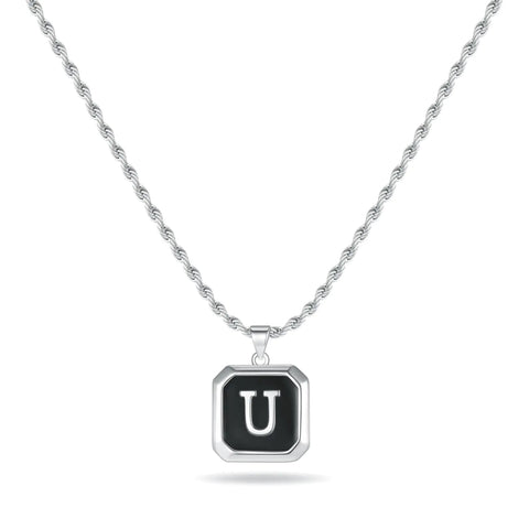 Initial Necklace for Men - Silver Letter U Pendant Initial Necklace for Men Boys Stainless Steel Rope Chain Initial Necklace Women Mens Jewelry Birthday Gifts for Men Boyfriend Christmas Gifts