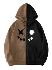 RoseSeek Mens Zip Up Hoodies Graphic Long Sleeve Pullover Hoodies Sweatshirt Western Streetwear Hoodies Deep Brown Large