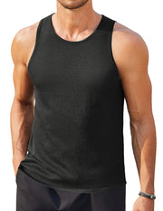 COOFANDY Mens Knit Tanks Top Sleeveless Tee Shirts Beach Muscle T Shirts Black