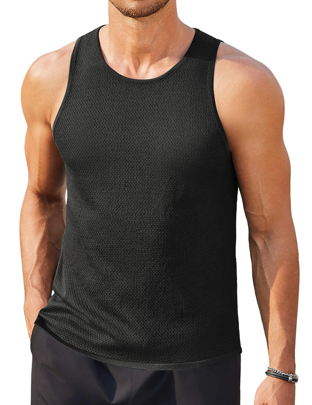 COOFANDY Mens Knit Tanks Top Sleeveless Tee Shirts Beach Muscle T Shirts Black