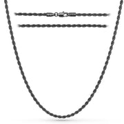 RTZN® Rope Chain for Men – 3mm Mens Chain Necklaces – Premium Diamond-Cut Stainless Steel Black Necklace for Men – NON-TARNISH & 100% Waterproof Luxurious Mens Jewelry Necklace (24" Inches)