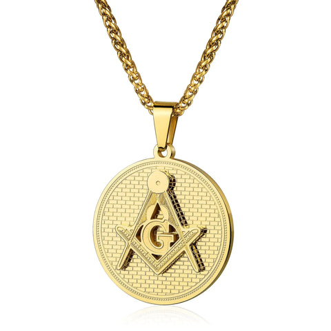 AMITER Masonic Necklace for Men 20’’ 22’’ 24’’ 28’’ Chain Necklace for Masons Mens Pendant Necklace Stainless Steel - Gift Box Packed
