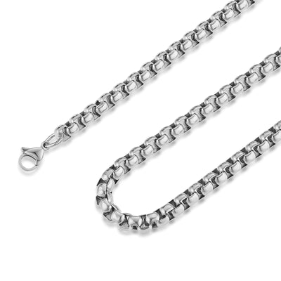 HZMAN 5mm Rolo Chain for Men Women Silver Stainless Steel Mens Chain Necklace Round Box Link Chain Necklace 16-30 Inch (28in)
