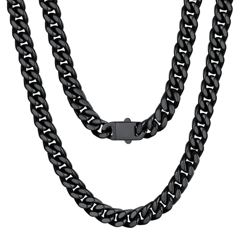 U7 Black Necklace for MenHip Hop Cuban Link Chain Necklace 7mmStainless Steel Mens Chain26"
