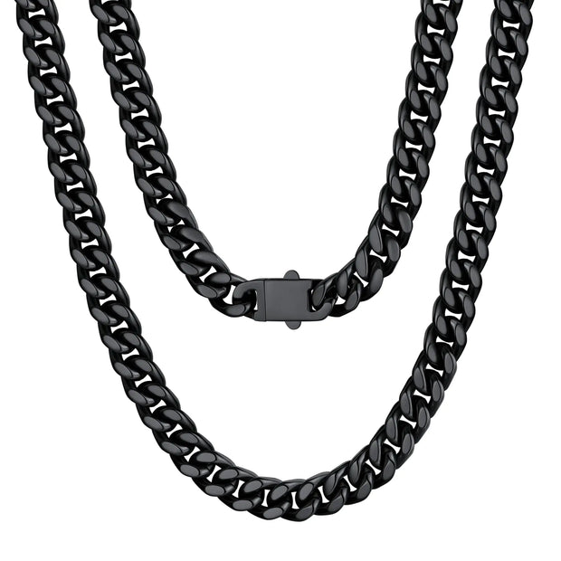 U7 Black Necklace for MenHip Hop Cuban Link Chain Necklace 7mmStainless Steel Mens Chain26"
