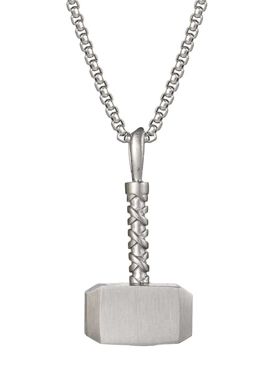 Marvel Mens Thor Hammer Mjolnir Pendant Necklace Stainless Steel 22" Box Chain