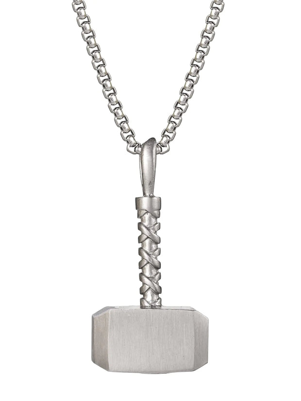 Marvel Mens Thor Hammer Mjolnir Pendant Necklace Stainless Steel 22" Box Chain