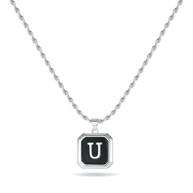 Initial Necklace for Men - Silver Letter U Pendant Initial Necklace for Men Boys Stainless Steel Rope Chain Initial Necklace Women Mens Jewelry Birthday Gifts for Men Boyfriend Christmas Gifts
