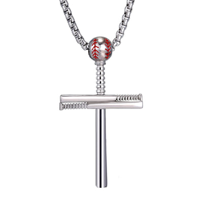 Cross Necklace by Pendant Sports Stainless Steel Baseball and Baseball Bat Cross Necklace Athletes mens GiftSliver 20 inches