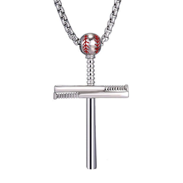 Cross Necklace by Pendant Sports Stainless Steel Baseball and Baseball Bat Cross Necklace Athletes mens GiftSliver 20 inches