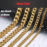 Stainless Steel Gold Silver Chain Cuban Curb Womens Mens Necklace 3/5/7/9/11mm