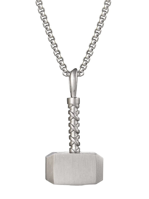 Marvel Mens Thor Hammer Mjolnir Pendant Necklace Stainless Steel 22" Box Chain