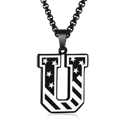 American Flag Initial Necklace for Men 𝑩𝒐𝒚𝒔 A-Z Letter Pendant Adjustable Stainless Steel Mens Necklace Patriotism Military Pendant Initials Chain Jewelry Christmas Gift for Mens